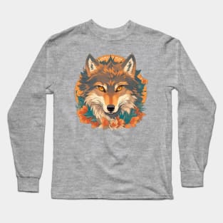 Wolf face with flowers t-shirt design, apparel, mugs, cases, wall art, stickers, Long Sleeve T-Shirt